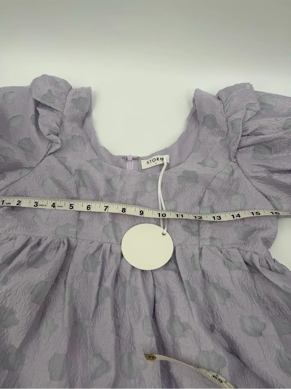 NWT Storia Lavender Floral Jacquard Puff Sleeve Babydoll Mini Dress Small